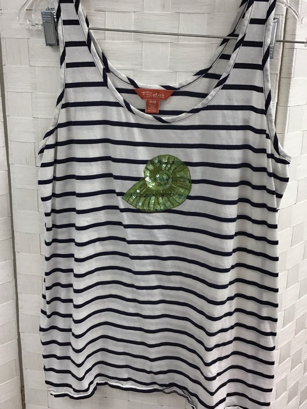 Traveler Navy & White Striped Tank with Green Sequin Shell